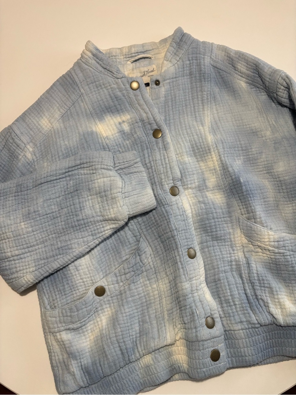 Universal Thread Blue & White Tie Dye Clouds Cotton Gauze Bomber Jacket